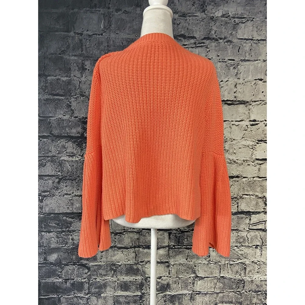 Free People Sweater Womens Small Orange V Neck Bell Sleeve Boho Knit Casual